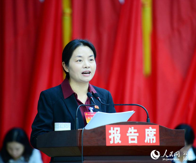 县委书记李红代表中国共产党第十一届委员会向大会作报告