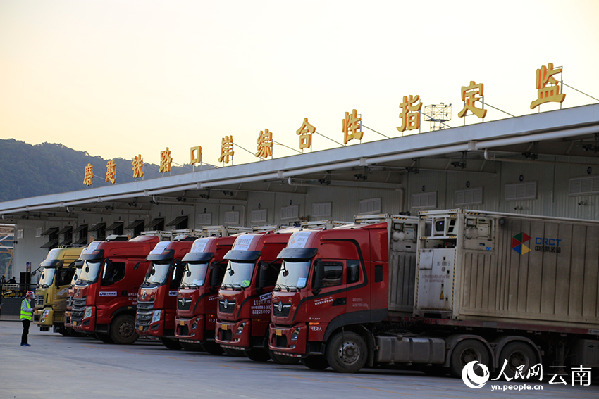 磨憨铁路口岸进境水果指定监管场地。彭云摄