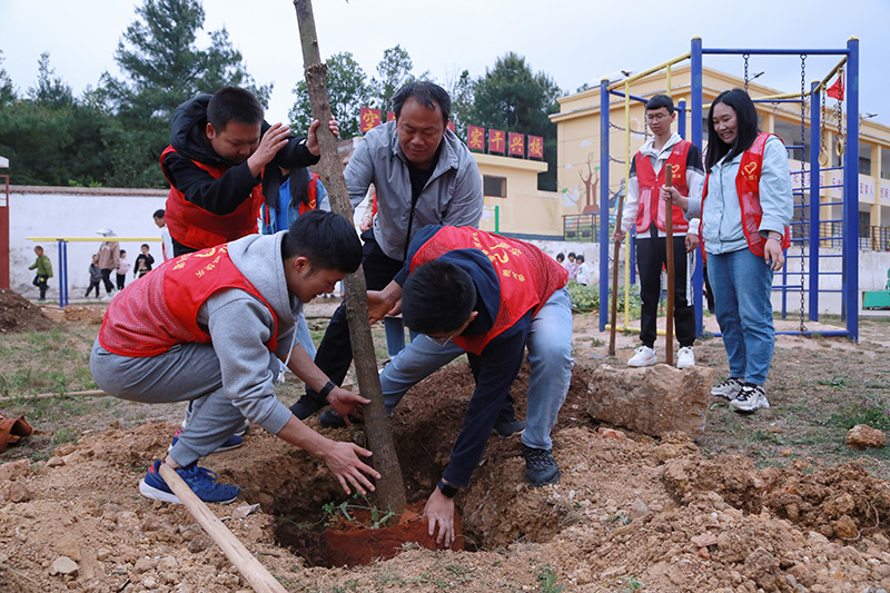 青年团员与老师、学生一起种树-朱璇摄