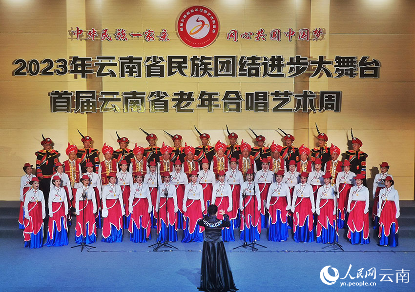 首届云南省老年合唱艺术周开幕式合唱展演现场。人民网 刘怡摄