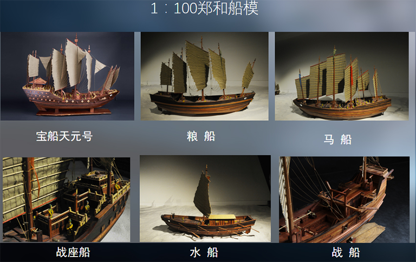 1:100鄭和船隊的各系列船模。
