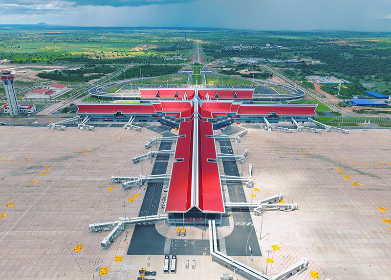 柬埔寨暹粒吴哥国际机场航拍图。