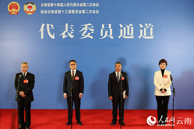 雲南省政協十三屆二次會議首場“委員通道”舉行。王德華攝