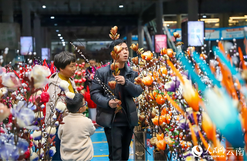 2月2日下午，市民在斗南花卉市場挑選年宵花。人民網記者 虎遵會攝