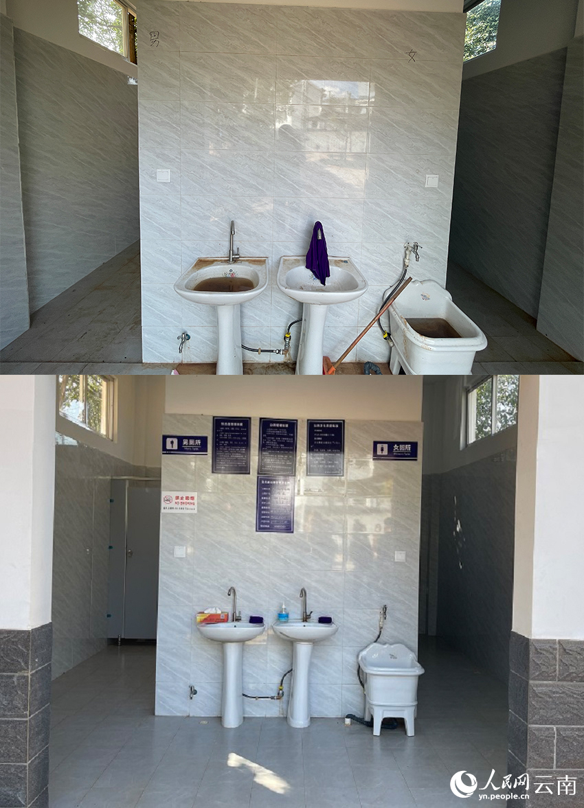 龙发新村卫生公厕整改前后对比图。上为整改前。人民网记者-程浩摄