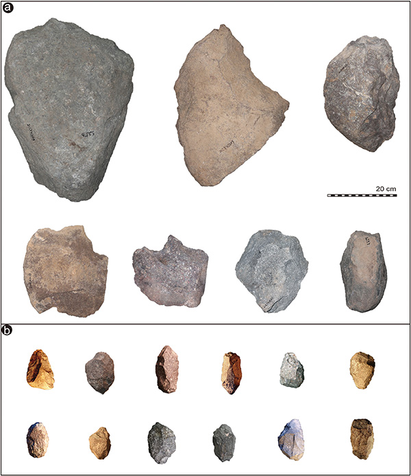 滄源硝洞遺址巨型石器和普通石器尺寸對比-雲南省文物考古研究所供圖