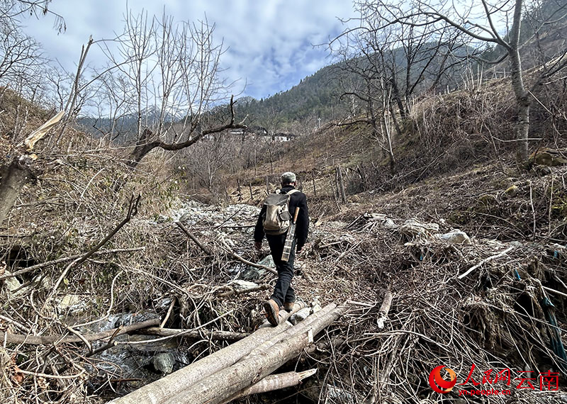 余建华正在山里巡护。人民网记者 刘怡摄
