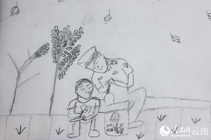 紫薇的绘画作品《我的警察爸爸》。人民网记者 李发兴摄