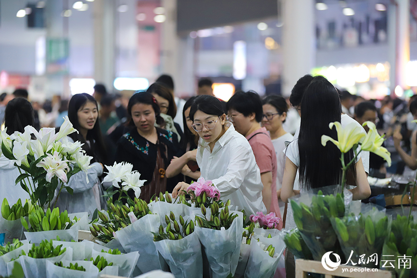 游客在昆明斗南花卉市场选购鲜花。人民网记者 李发兴摄