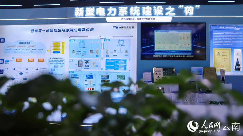南博会上云南电网展示的感存算一体智能终端介绍。 人民网记者 虎遵会摄