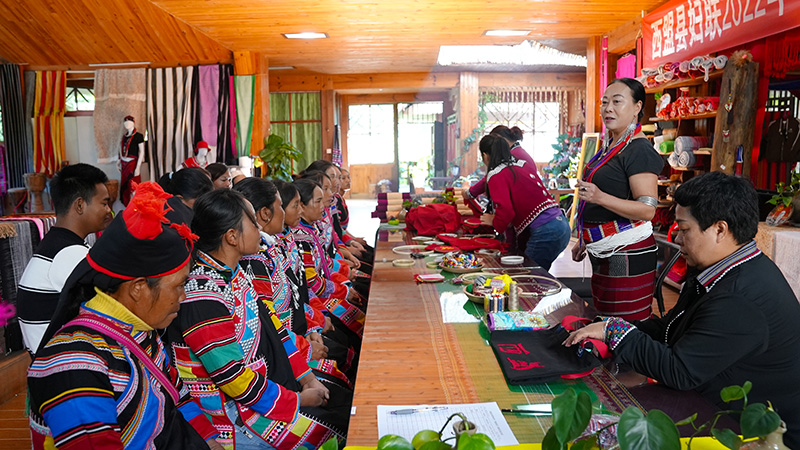 西盟县妇联在西盟佤族织绵非遗工坊举办“刺绣”培训。岩理摄3