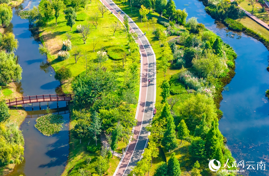 游客在滇池绿道上休闲。人民网记者 虎遵会摄