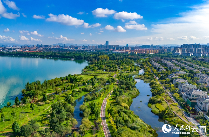 绿道穿湿地蜿蜒向前。人民网记者 虎遵会摄