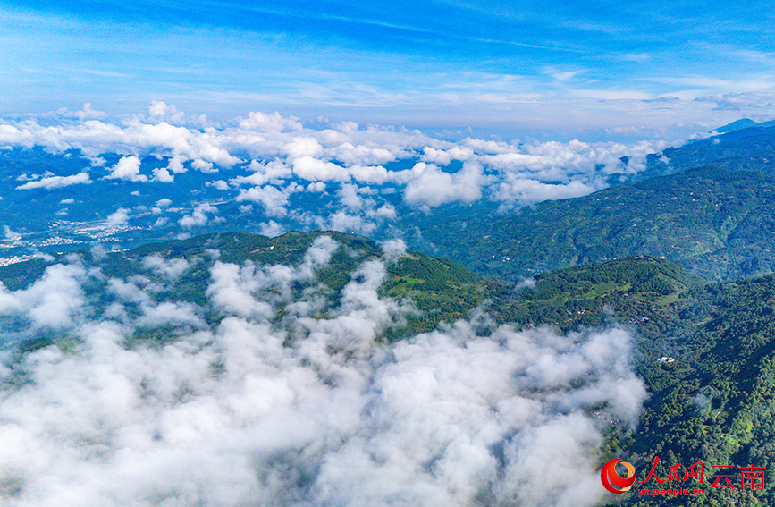 云南省漾濞县苍山西坡出现壮美云海景观。人民网记者 虎遵会摄