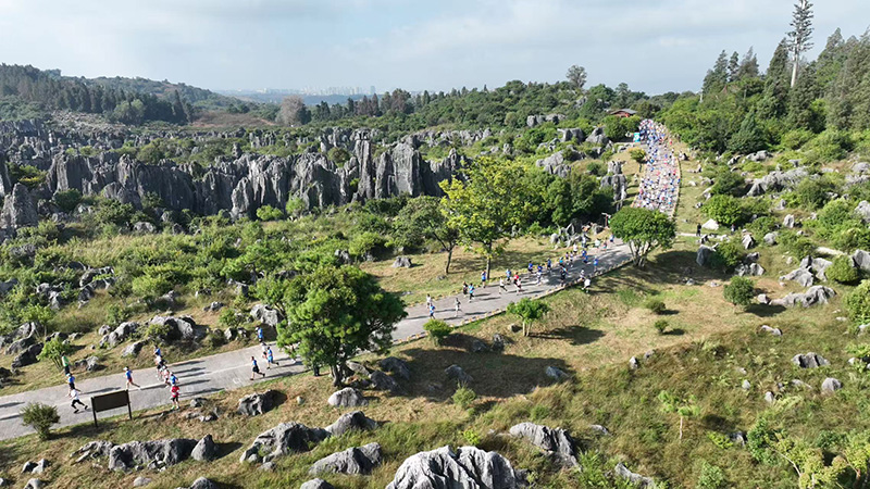 2025昆马石林开跑,万名跑者穿越亿年奇观。