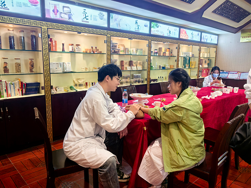 师生走进云南中医药大学体验中国传统中医药。