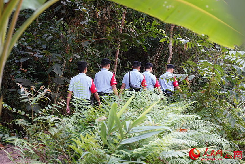 基诺山乡派出所“波懋阔扯”服务队进山巡逻。人民网记者 蔡树菁摄
