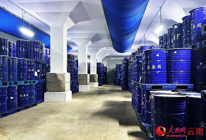 滕俊国际陆港冷库内存放着大批桑果汁。人民网记者 刘怡摄