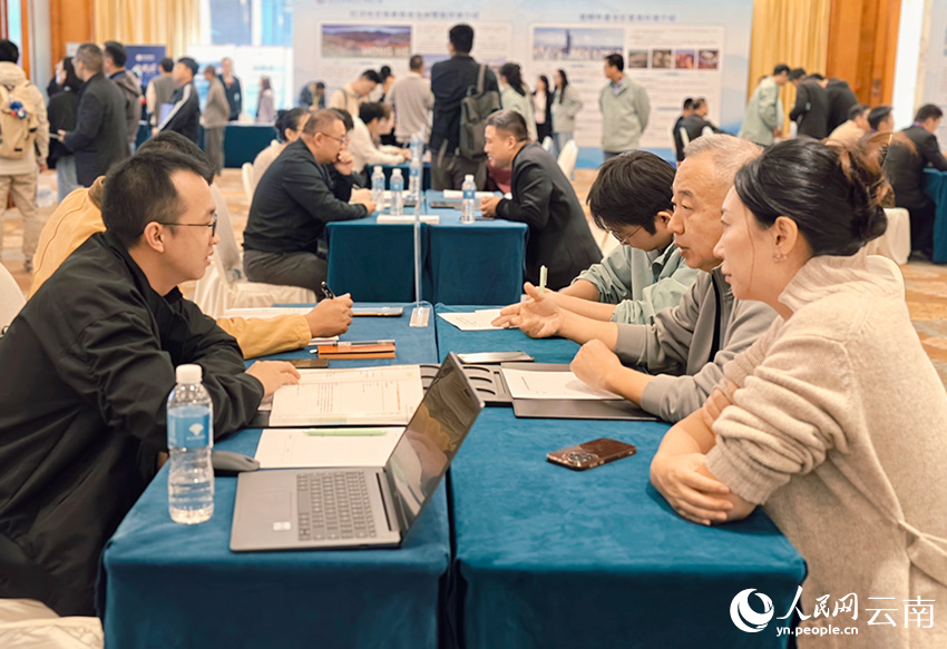 昆明、曲靖、紅河等地的政府部門在現場與企業代表洽談。人民網 尹馨攝