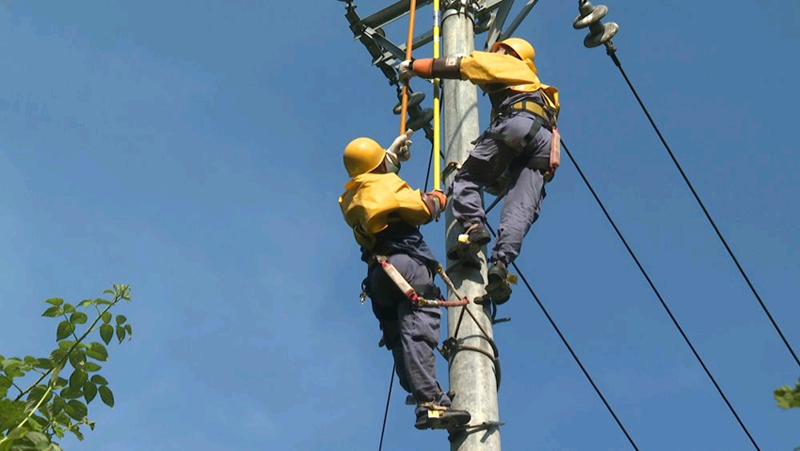 為解決台區低電壓且重載問題,鹽津縣供電部門工作人員開展電網改造。張明攝