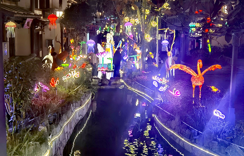 雲南曲靖南中爨城大型非遺燈會正式亮燈。