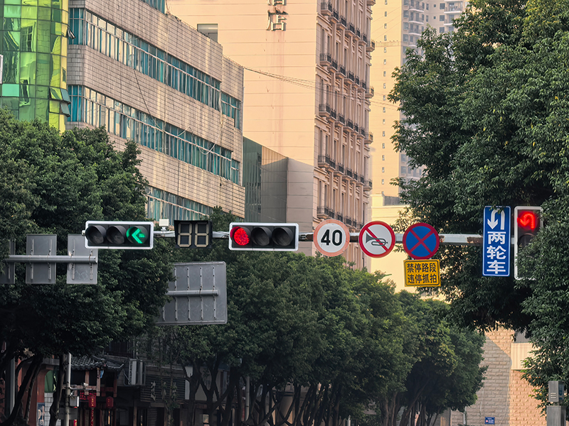 文山市公安局在街头安装的AI感应自适应信号灯系统。