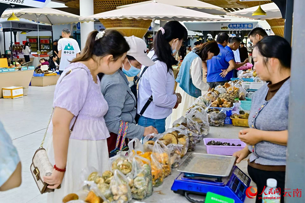 市场内,消费者选购正在选购野生菌。人民网记者 程浩摄