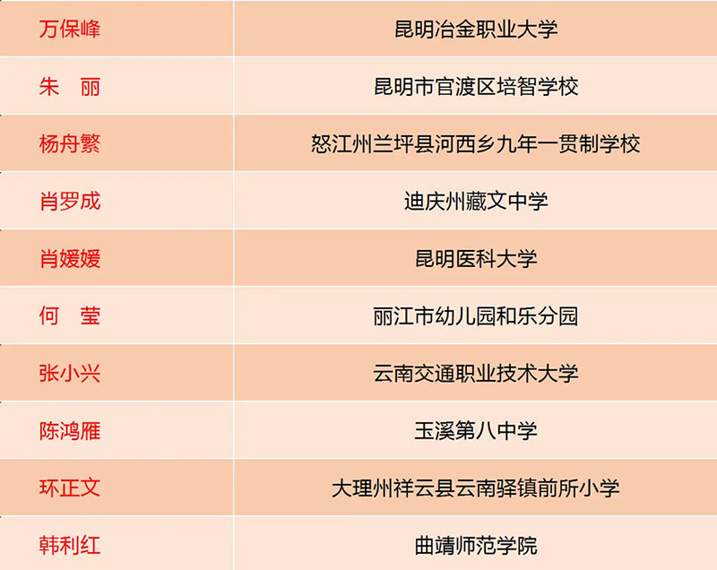 2026年度云南省“最美教师”名单。