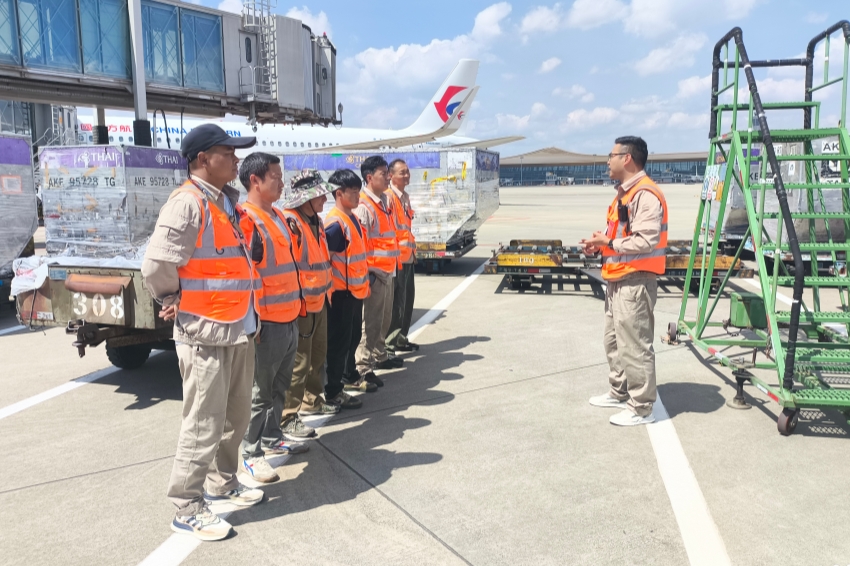 云南空港物流股份有限公司行李保障部员工在分配任务。云南空港物流股份有限公司 供图