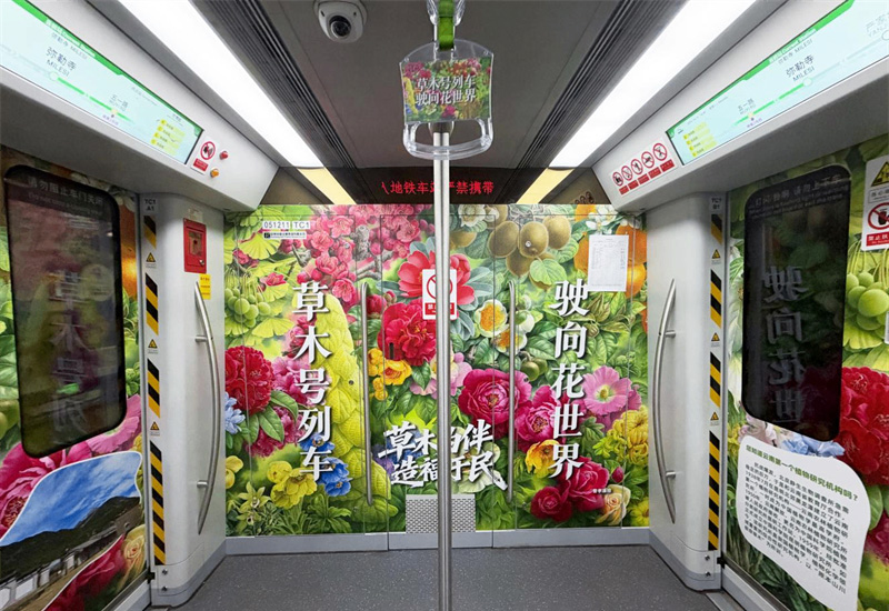 新上線的“原本山川、及命草木”主題科普地鐵車廂一角。
