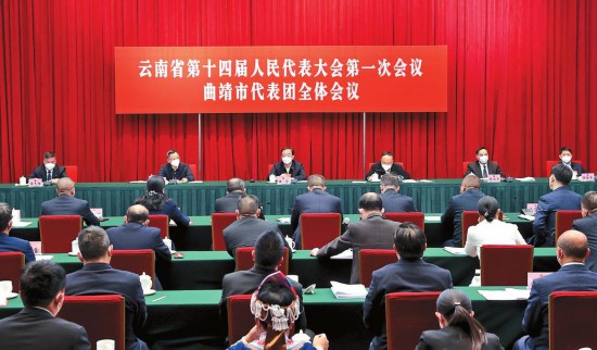 1月11日下午，王寧參加曲靖市代表團審議。本報記者 雷桐蘇 攝